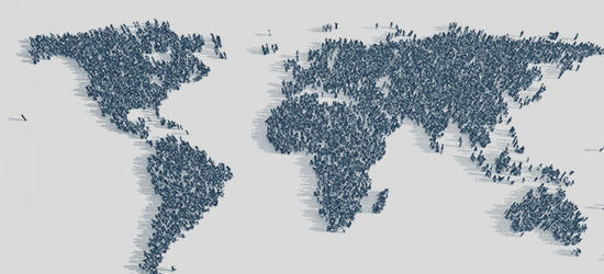Group of people in form of world map