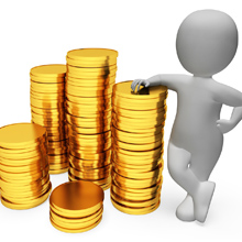 Stack of coins with a clip art person standing next to them