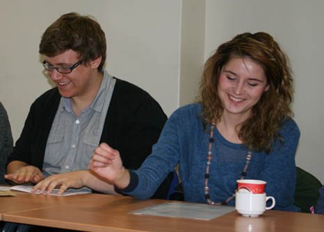 'Academics and students work together during the Writer in Residence visit of Julia Schoch, December 2011'