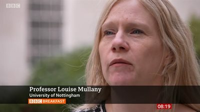 Screenshot with a BBC Breakfast Interview with Louise Mullany regarding her misogyny hate crime research