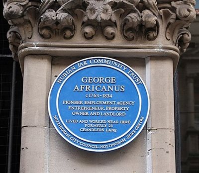 Blue plaque on a building commemorating George Africanus