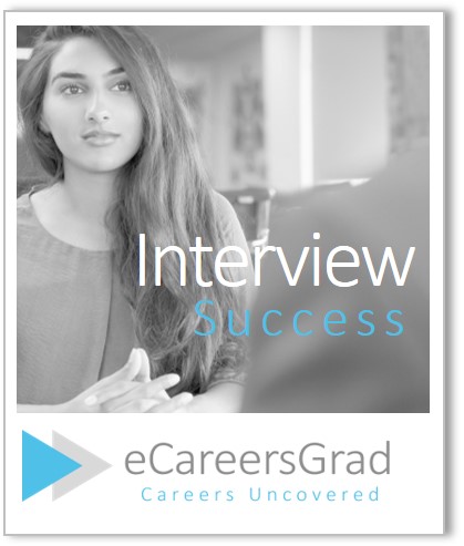 Promotional image for eCarersGrad showing a woman at interview with the words 'interview success' beneath