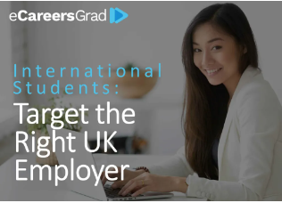 Image of a women with the wording: International Students: Target the right employer