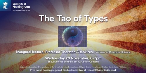 The tao of types talks poster with yin and yang symbol