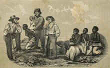 Historical illustration of slaves being branded by their masters.