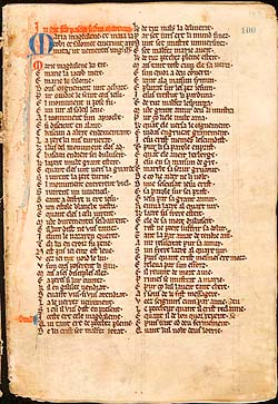 Page from Robert of Greatham, Miroir or Evangiles des Domees. Document reference WLC/LM/4 f100r