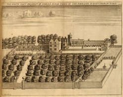 The South East Prospect of Ansley [Annesley] House [Nottinghamshire], by Richard Hall, 1676, published in Thoroton's 'The antiquities of Nottinghamshire'