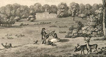 'Bulstrode Hall, Buckinghamshire', by Corbould, published 1787