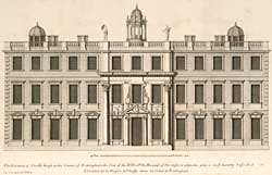 Engraving of front elevation of the 2nd Thoresby House, built by Carr