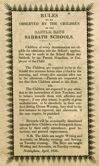 Rules of the Castle Gate Sunday School, 1836 (CU/Su 5/5/2)
