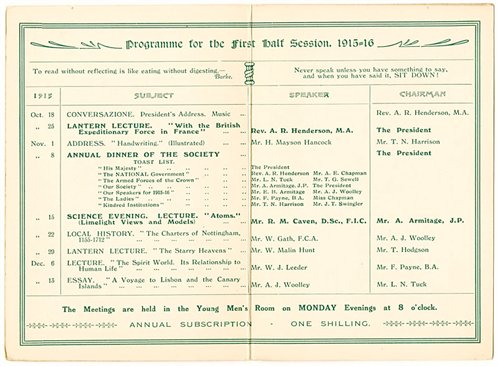 Programme of the Castle Gate Literary and Debating Society, 1915-1916 (from CU/So 1/14)