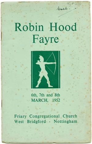 Front cover of programme for Friary Congregational Church’s ‘Robin Hood Bazaar’, 1952 (Fy P 2/5/6)