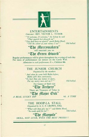 Page from the programme for Friary Congregational Church’s ‘Robin Hood Bazaar’, 1952 (Fy P 2/5/6)