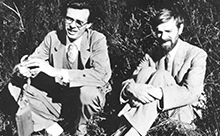 Black and white photograph of DH Lawrence with Aldous Huxley