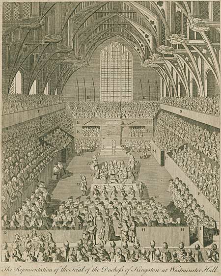 Engraving showing the duchess stood before the House of Lords