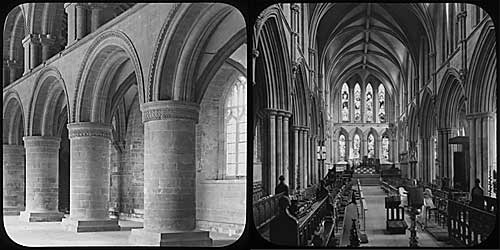 Two lantern slides showing the interior of Southwell Minster in the 1890s
