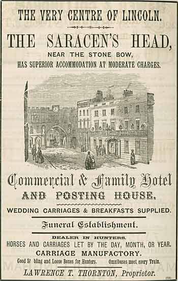 Advert for The Saracen's Head, a 'commercial and family hotel and posting house'