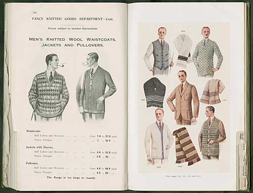 Advert for men's knitted wool waistcoats, jackets and pullovers