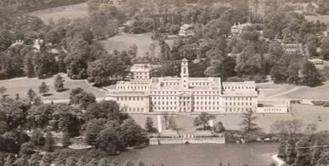 Black and white aerial photograph of University Park Campus