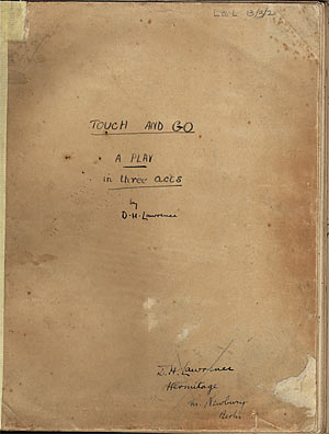 Cover of Lawrence's manuscript for 'Touch and Go'