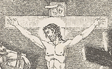 Engraving of Christ on the cross, from Favell Lee Mortimer 'Peep of Day' (1844). From Briggs Collection, LT210.BS.M6, barcode 6001924828