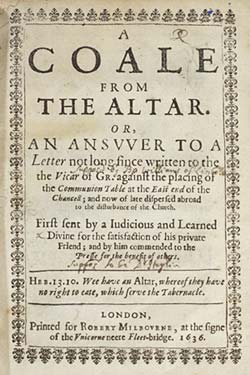 Pamphlet front cover, with title 'A Coale from the altar, or, An answer to a letter not long since written to the Vicar...'