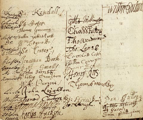 Detail from minute book, showing lists of clerics' signatures