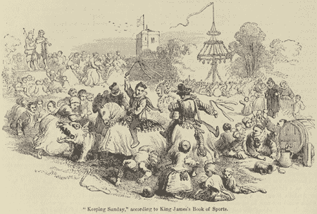Illustration showing a huge crowd of people cavorting and drinking