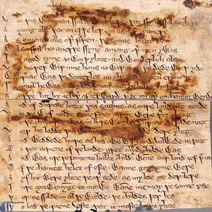 Stains caused by glue on fragment of the story of St Bridget (WLC/LM/38)