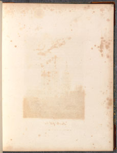 Bleed-through of ink from an engraving of Lincoln Cathedral (East Midlands Special Collection, Oversize Lin1.D28 HOW)