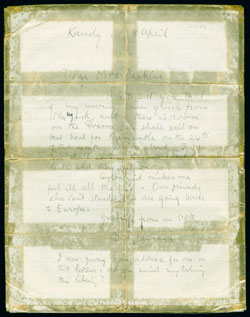 Front side of letter reinforced with self-adhesive tape (La C 113)