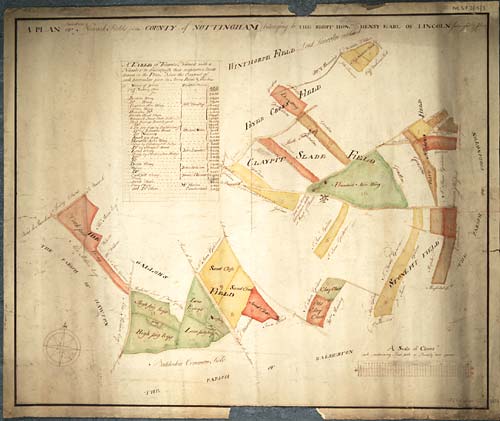 Ne 6 P 3/15/3 - Plan of fields in Newark, Nottinghamshire, as surveyed by J Crow c.1768