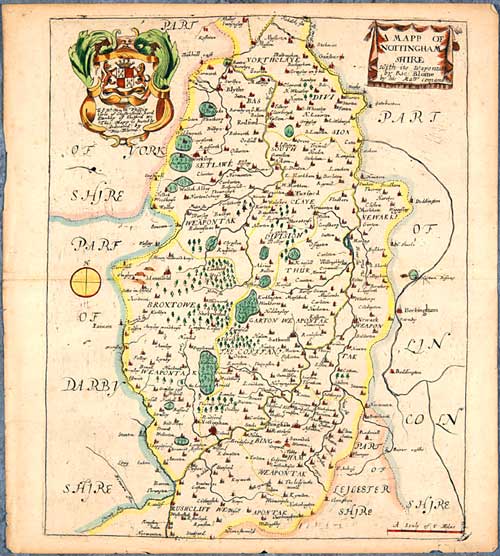Bre 5 - County Map of Nottinghamshire by Richard Blome (d 1605), published in 'Britannia: or, a Geographical Description of ... London' (1673)