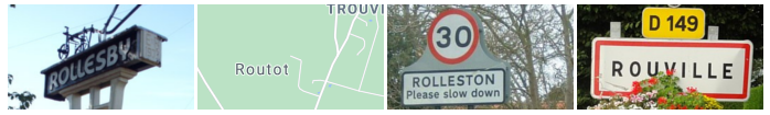 Road signs for Rollesby, Rolleston and Rouville, map showing Routot