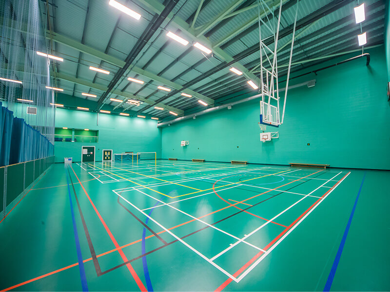 An image of an empty sports hall at Jubilee Sports Centre, located on Jubilee Campus