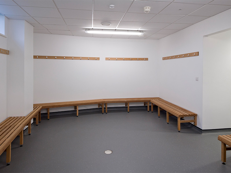 A changing room in Vaughan Parry Williams Pavilion at Highfields Sports Complex