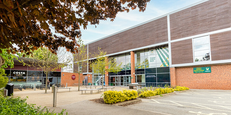 An image of the exterior of Jubilee Sports Centre, located at Jubilee Campus