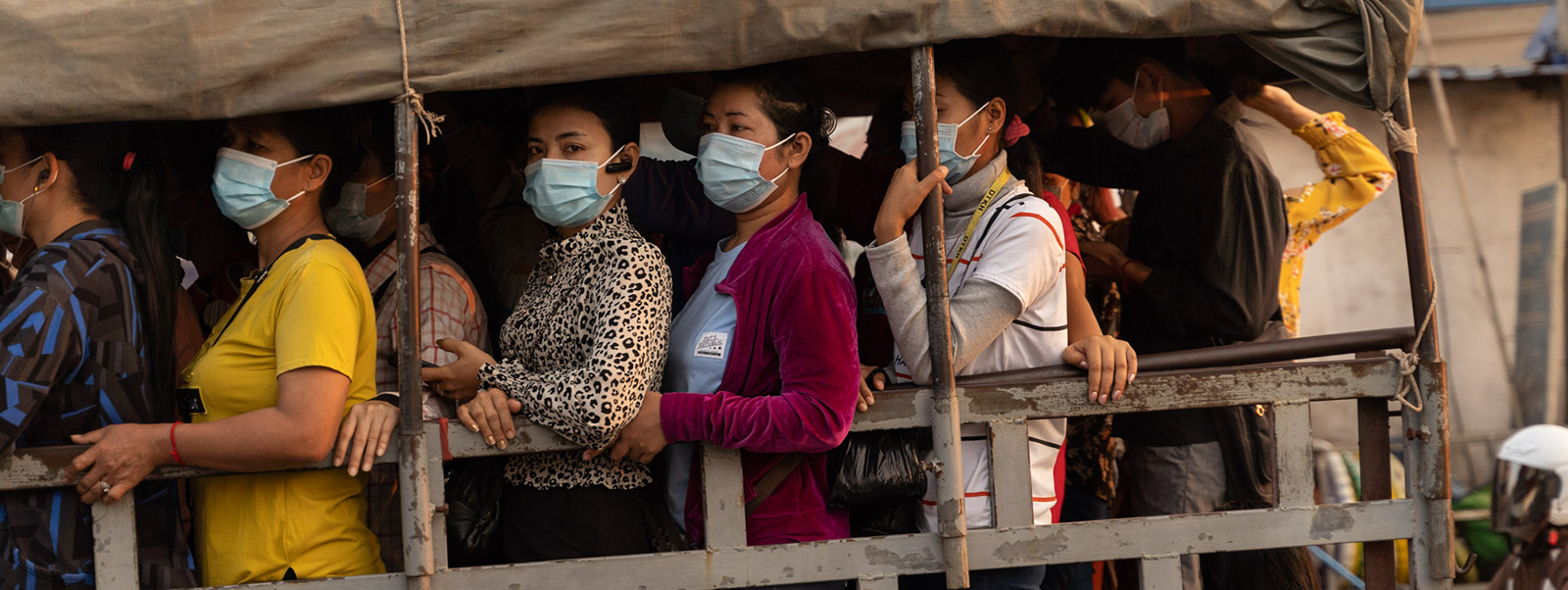 Cambodian garment workers commuting to work in a factory in Phnom Penh, March 2021, by Thomas Cristofoletti/Ruom. Copyright Thomas Cristofoletti/Ruom.