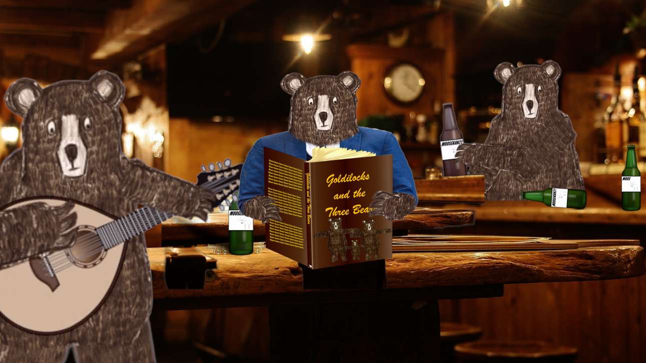 Image of three cut out bears with beer bottles