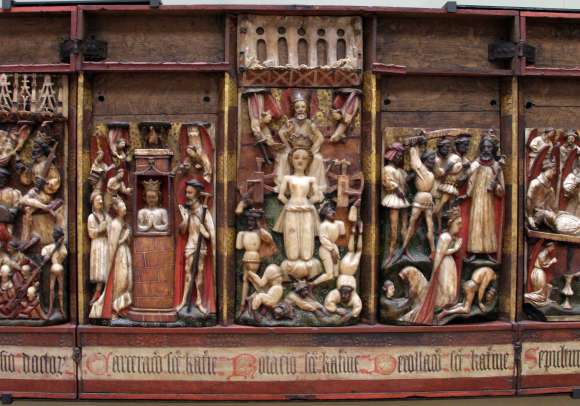 A display of multiple medieval statues