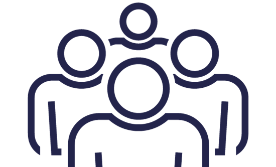 Stylised outline drawing of group of people