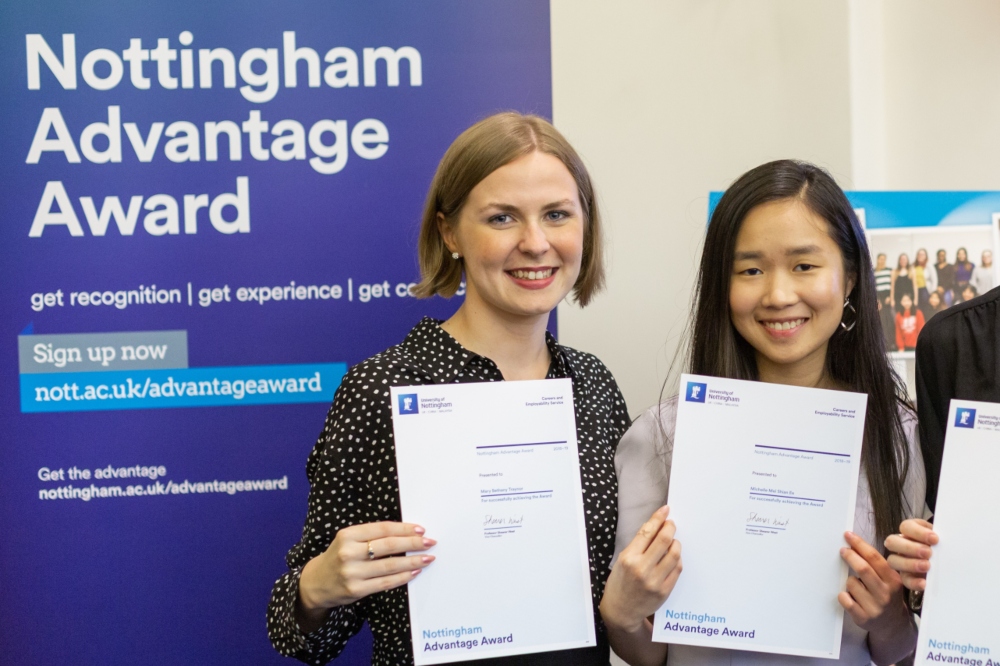 Two female award winners at the Nottingham Advantage Award