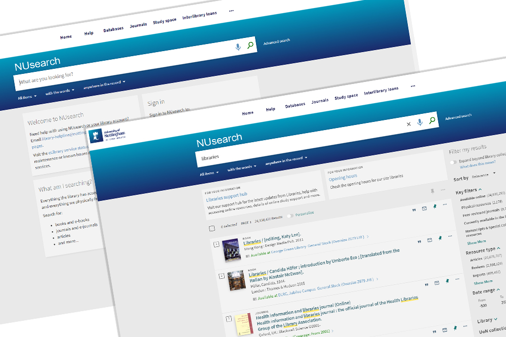 Screenshot of NUsearch pages