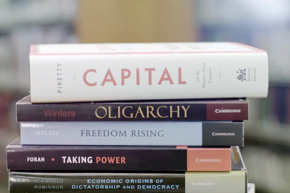 stack of political books
