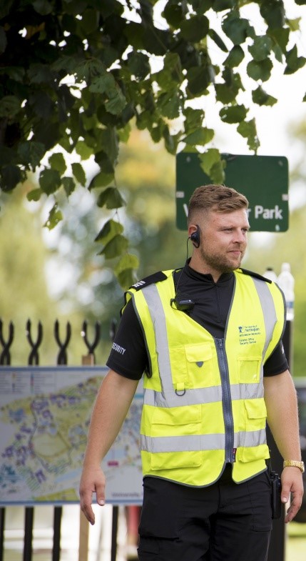 Security Officer helping visitors at September 2019 Open Day, University Park