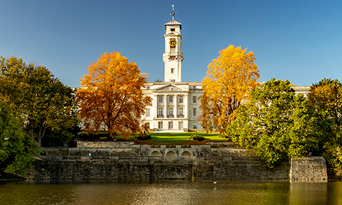 The Trent Building and Highfields Lake at University Park Campus