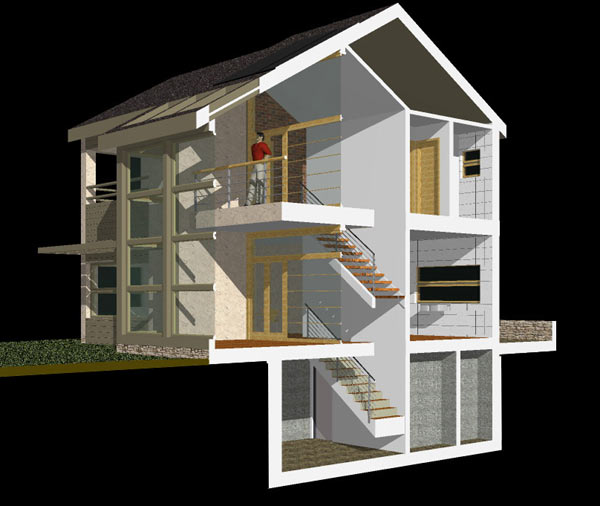 3D Section of Steel house: Graphic by Guillermo Guzman