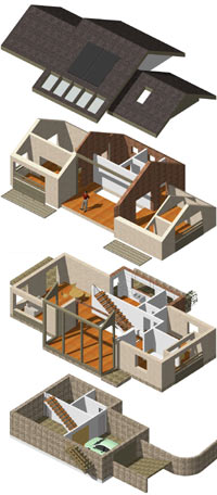 3D exploded plans of Stoneguard house: Graphic by Guillermo Guzman