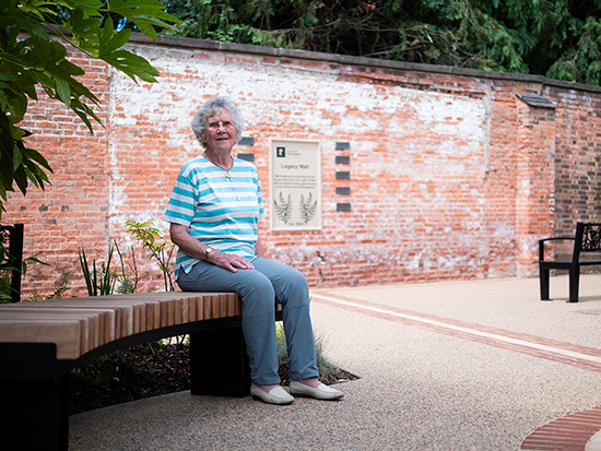 Jan Jones sitting in the Walled Garden.