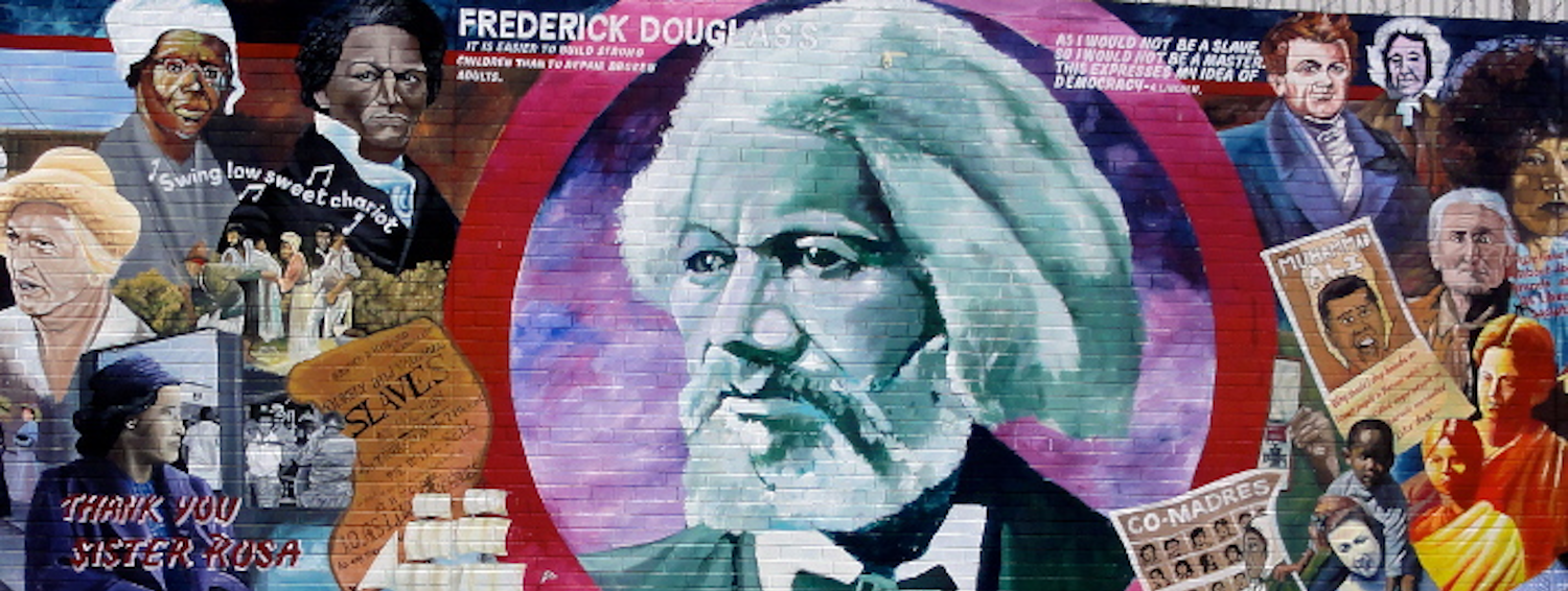 Colourful wall mural featuring Frederick Douglas